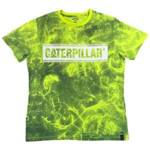 Caterpillar CAT Neon Green Tie Dye Logo T-Shirt Crewneck Streetwear - M